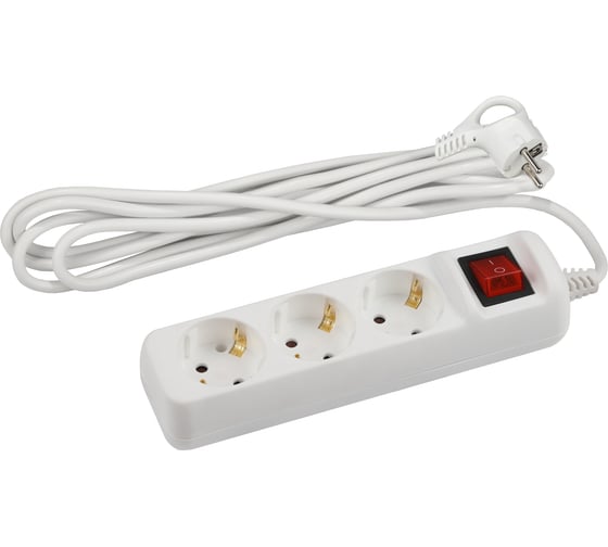 Изображение товара Электрический удлинитель ЭРА U3es5m3x1,5 с заземлением с выключателем 3 розетки 5м ПВС 3x1,5мм2 16А Б0044041