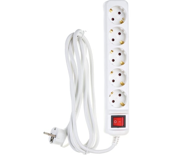 Изображение товара Электрический удлинитель ЭРА U5es3m3x1,5 с заземлением, с выключателем 5 розеток 3м ПВС 3x1,5мм2 16А Б0044044