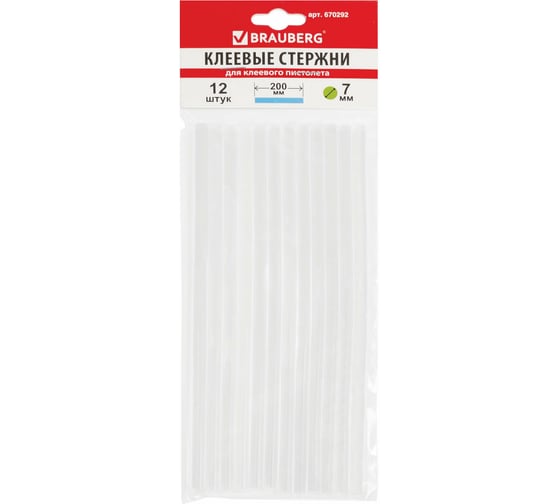 Изображение товара Клеевые стержни (12 шт; 7х200 мм; прозрачные) BRAUBERG 670292