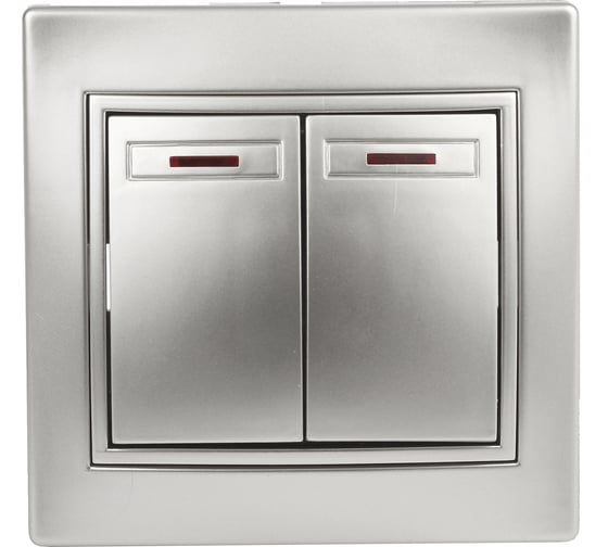 Изображение товара Выключатель Intro Plano 1-105-03 двухклавишный с подсветкой, 10А-250В, IP20, СУ, алюминий, Б0053777