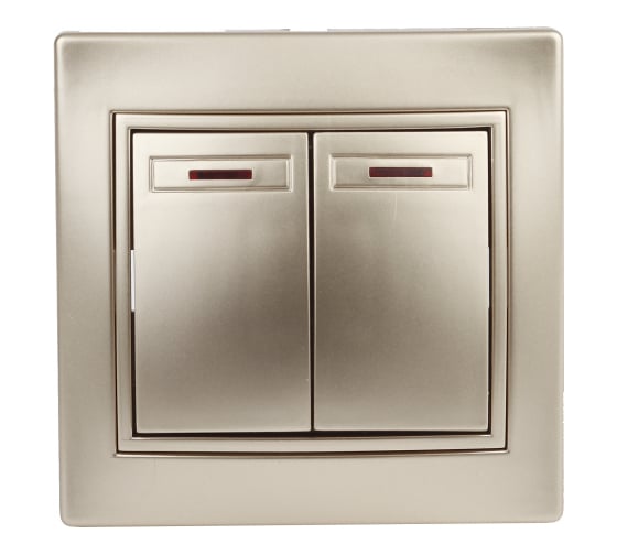 Изображение товара Выключатель Intro Plano 1-105-04 двухклавишный с подсветкой, 10А-250В, IP20, СУ, шампань, Б0053778