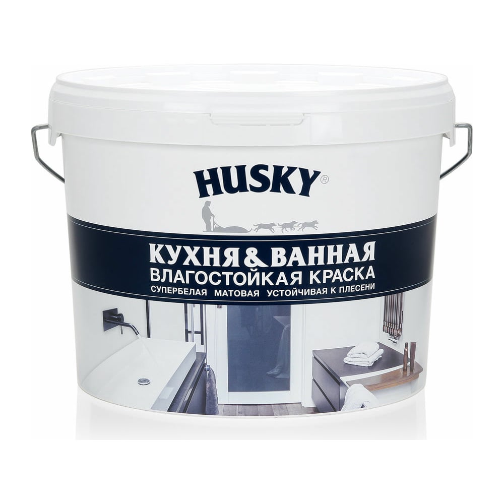 Краска для кухонь и ванных комнат HUSKY краска для кухонь и ванных комнат husky эксперт 2 5 л