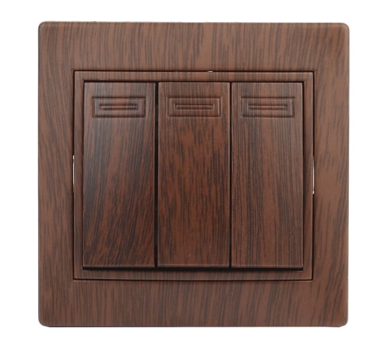 Изображение товара Выключатель Intro Plano 1-106-10 тройной, 10А-250В, IP20, СУ, венге, Б0053799