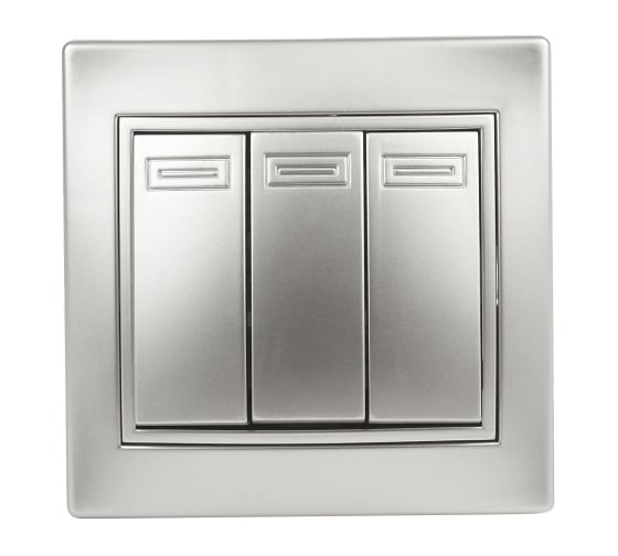 Изображение товара Выключатель Intro Plano 1-106-03 тройной, 10А-250В, IP20, СУ, алюминий, Б0053791