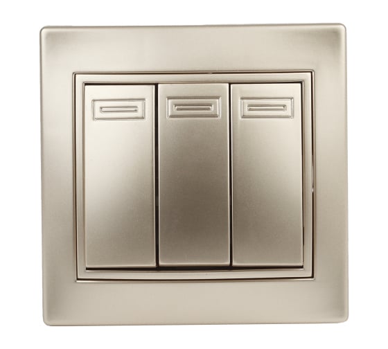 Изображение товара Выключатель Intro Plano 1-106-04 тройной, 10А-250В, IP20, СУ, шампань, Б0053793