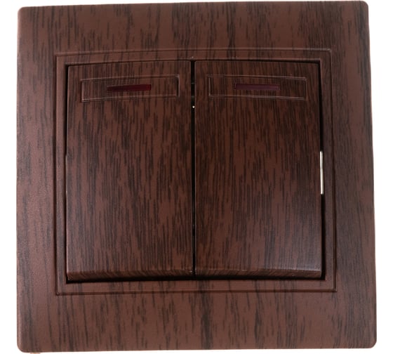 Изображение товара Выключатель Intro Plano 1-105-10 двухклавишный с подсветкой, 10А-250В, IP20, СУ, венге, Б0053784