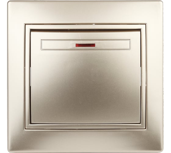 Изображение товара Выключатель Intro Plano 1-102-04 одноклавишный с подсветкой, 10А-250В, IP20, СУ, шампань, Б0053732