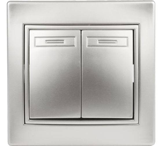 Изображение товара Выключатель Intro Plano 1-104-03 двухклавишный, 10А-250В, IP20, СУ, Plano, алюминий, Б0053762