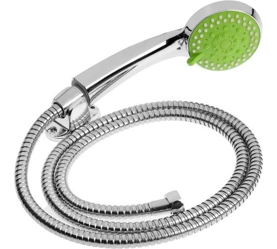 Изображение товара Набор для душа Zein Z0605, шланг 150 см, держатель, лейка 5 режимов, зеленый/хром 6931451