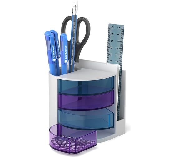 Изображение товара Настольный пластиковый набор ErichKrause Venezia Classic белый с голубыми и сиреневыми ящиками 55649