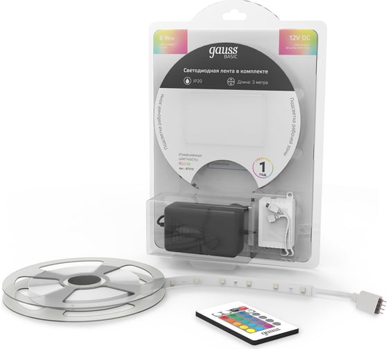 Изображение товара Лента Gauss Basic в комплекте 12V 6W/m 390lm/m RGBW IP20 LED 3m BT010