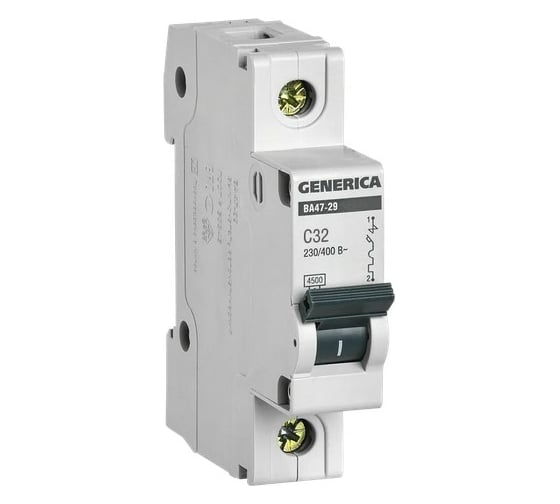 Изображение товара Автоматический выключатель GENERICA ВА47-29 1Р 32А 4,5кА х-ка С MVA25-1-032-C
