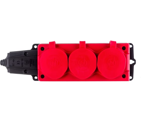 Изображение товара Штепсельная колодка NE-AD 3-гнезда с крышками, с заземлением, 16А, IP54 (каучук), Красный 4123