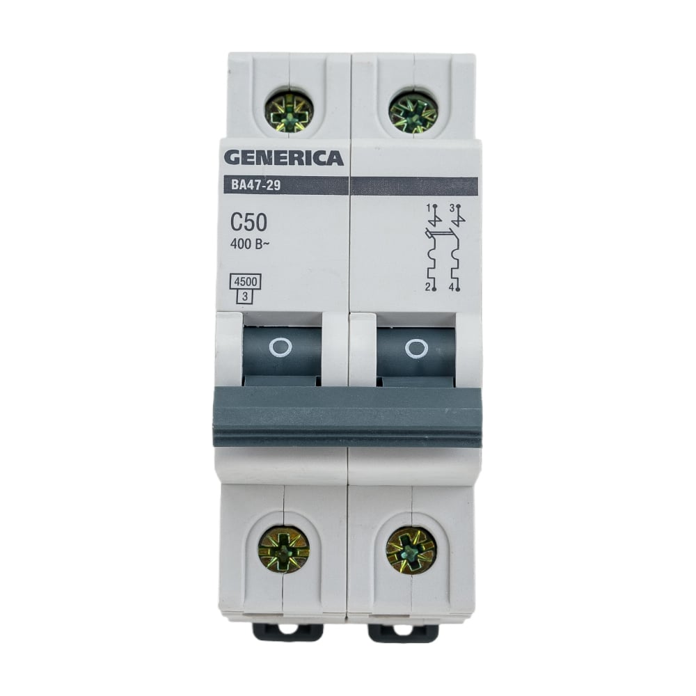 Изображение товара Автоматический выключатель GENERICA ВА47-29 2Р 50А 4,5кА х-ка С MVA25-2-050-C