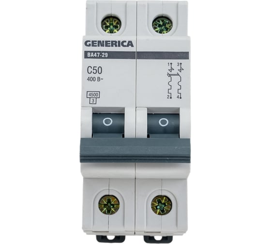 Изображение товара Автоматический выключатель GENERICA ВА47-29 2Р 50А 4,5кА х-ка С MVA25-2-050-C