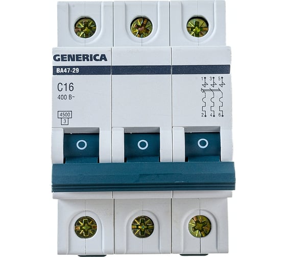Изображение товара Автоматический выключатель GENERICA ВА47-29 3Р 16А 4,5кА х-ка С MVA25-3-016-C