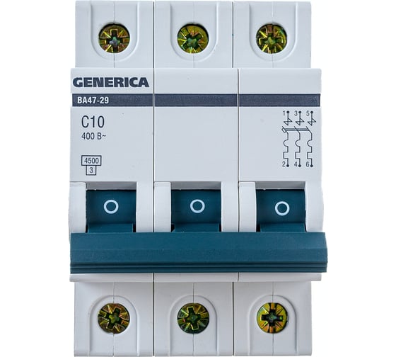 Изображение товара Автоматический выключатель GENERICA ВА47-29 3Р 10А 4,5кА х-ка С MVA25-3-010-C