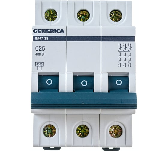Изображение товара Автоматический выключатель GENERICA ВА47-29 3Р 25А 4,5кА х-ка С MVA25-3-025-C