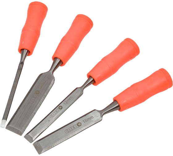 Изображение товара Набор стамесок СПЕЦ НСД-4П, пластик рукоять, метал боек, 4 шт,сталь HCS СПЕЦ-3384