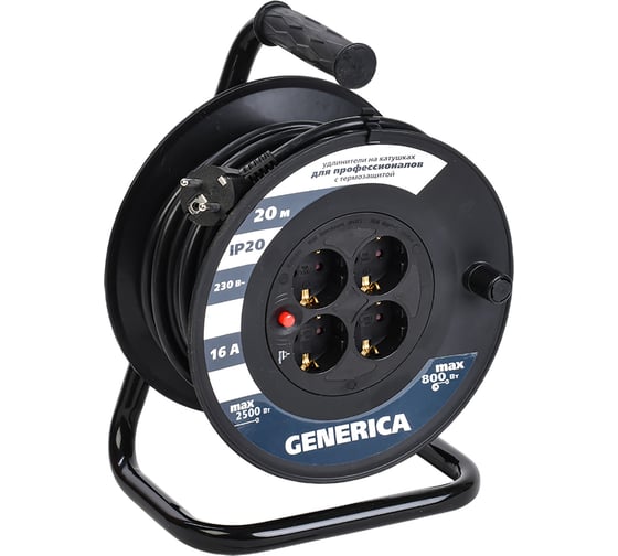 Изображение товара Катушка GENERICA УК20 с т/з 4 места 2P+PE/20м 3x1,5мм2 WKP20-16-04-20-G