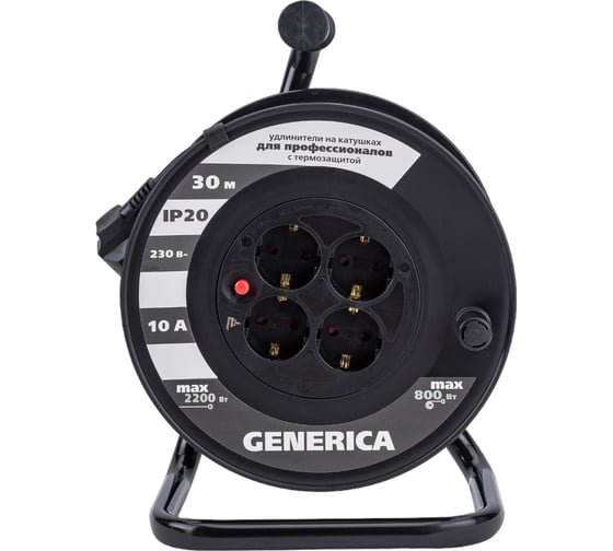 Изображение товара Катушка GENERICA УК30 с т/з 4 места 2P+PE/30м 3x1,0мм2 WKP10-10-04-30-G
