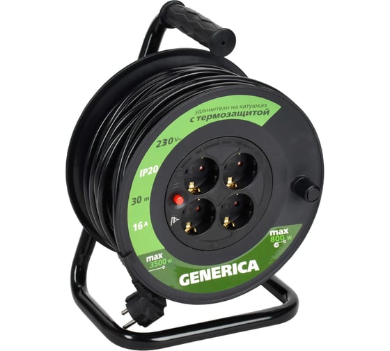 Изображение товара Катушка GENERICA УК30 с т/з 4 места 2P+PE/30м 3x1,5мм2 WKP20-16-04-30-G