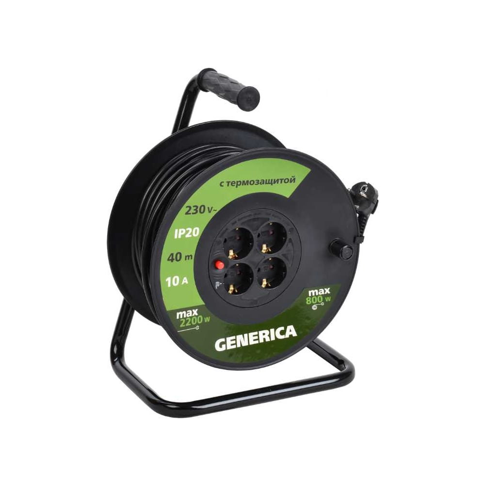 Катушка GENERICA УК40 с т/з 4 места 2P+PE/40м 3x1,0мм2 WKP10-10-04-40-G