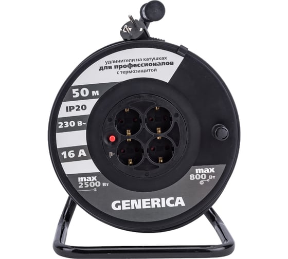 Изображение товара Катушка GENERICA УК50 с т/з 4 места 2P+PE/50м 3x1,5мм2 WKP20-16-04-50-G