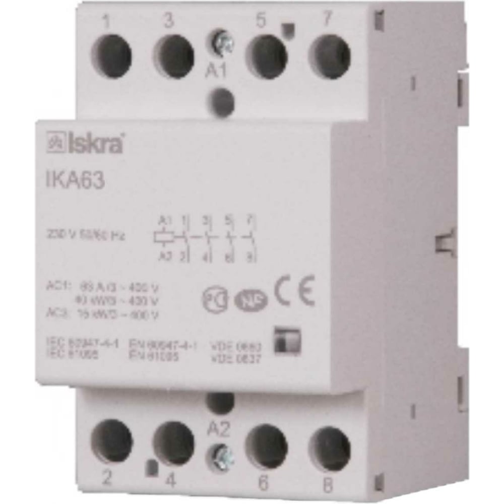 Изображение товара Модульный контактор Iskra IKA63-22/230V, 63А, 4 полюса, 230В катушка