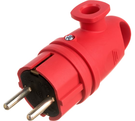 Изображение товара Каучуковая вилка ЭРА с заземлением VX11-R-IP44 16А IP44 с кольцом, угловая красная, Б0055417