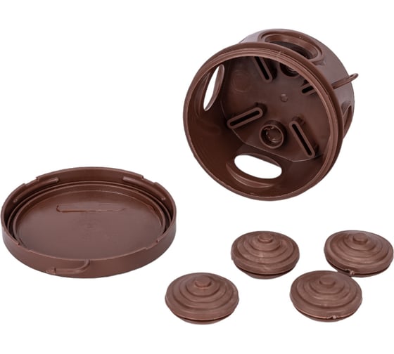 Изображение товара Распаечная коробка Урал ПАК для открытой проводки под темное дерево 65*40 (круглая), 4 входа ( герм.), IP54, (60) КО-91008065-060