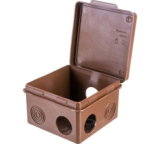 Изображение товара Распаечная коробка Урал ПАК для открытой проводки под темное дерево 80*80*50мм (квадратная),7 входов КО-92018080-032