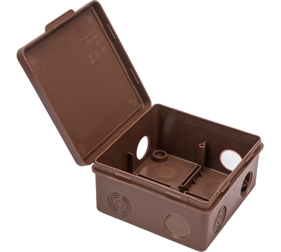 Изображение товара Распаечная коробка Урал ПАК для открытой проводки под темное дерево 100*100*50мм (квадратная), 8 входов ( герм.), КО-93018100-018