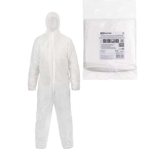 Изображение товара Защитный одноразовый комбинезон на молнии TDM ELECTRIC Каспер Р40, белый, р. 52-54/170-176 SQ1016-0321