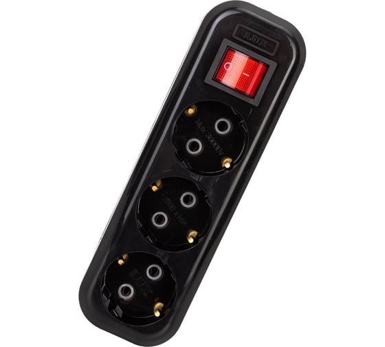 Изображение товара 3-местная колодка LUX черная (розетка удлинителя) У3-ЕВК с заземлением и выключателем, 250В 16А 4606400420859