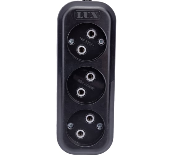 Изображение товара 3-местная колодка LUX черная (розетка удлинителя) У3-О без заземления, 250В 10А 4606400420866
