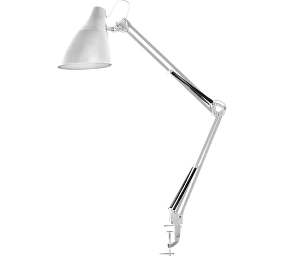 Изображение товара Настольный светильник Camelion KD-335 C01 белый, струбцина из высокопрочного пластика, 230V, 40W, E27 13876