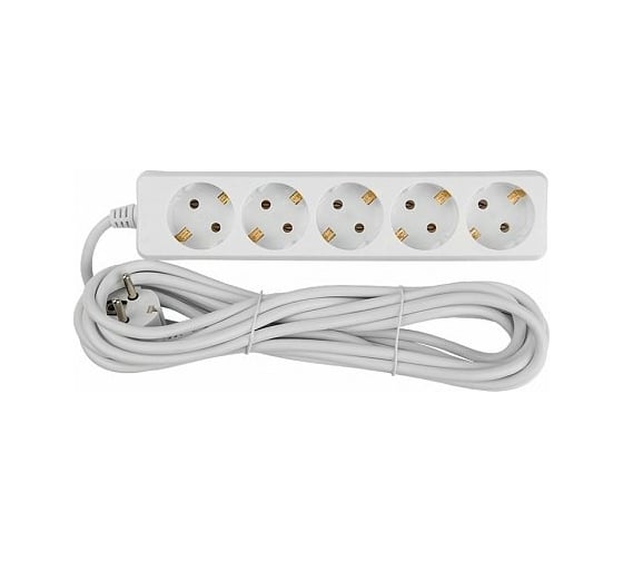 Изображение товара Бытовой удлинитель General Lighting Systems 5 розеток с заземлением, без выключателя 7 метров 16А 3500Вт Белый GES-16-3x100-5-7m 470047
