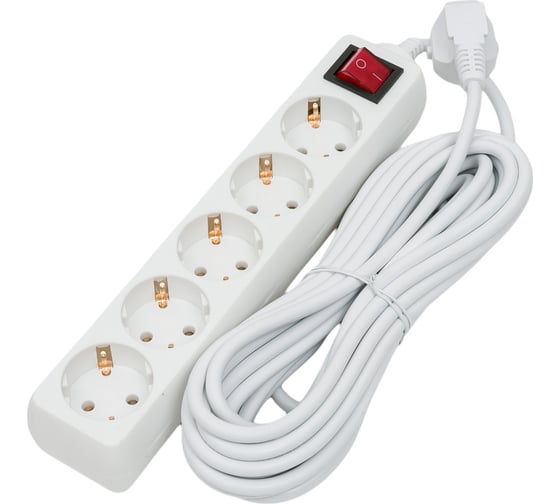 Изображение товара Бытовой удлинитель General Lighting Systems 5 розеток, с заземлением и выключателем, 7 метров, 16А, 3500Вт, Белый GES-16-3x100-5-7m-S 470048
