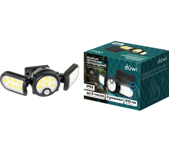 Изображение товара Светодиодный светильник duwi Solar LED с датчиком движения, на солнечных батареях, 28Вт, 6500К, 910Лм, IP65, 3 режима, цвет черный 25019 7