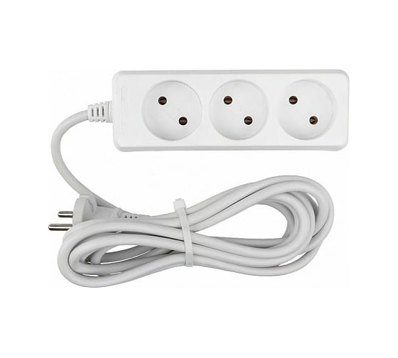 Изображение товара Бытовой удлинитель General Lighting Systems 3 розетки, без заземления и выключателя, 10 метров, 10А, 2200Вт, Белый GES-10-2x075-3-10m 470041