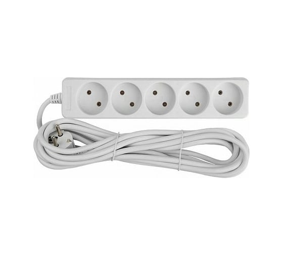 Изображение товара Бытовой удлинитель General Lighting Systems 5 розеток, без заземления, без выключателя, 1,5метра, 10А, 2200Вт, Белый GES-10-2x075-5-15m 470031