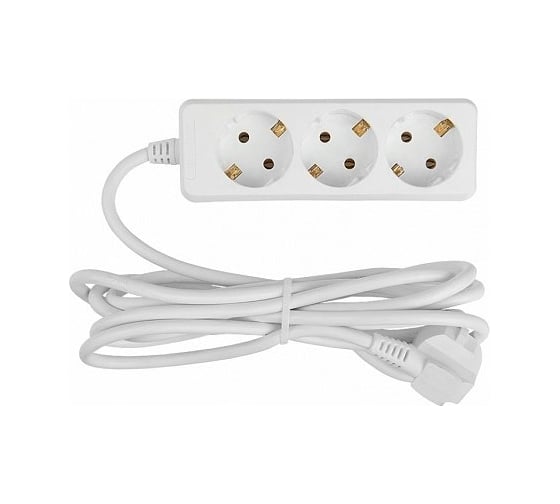Изображение товара Бытовой удлинитель General Lighting Systems 3 розетки, с заземлением, без выключателя, 10 метров, 16А, 3500Вт, Белый GES-16-3x100-3-10m 470043