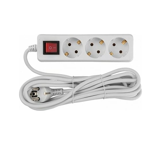 Изображение товара Бытовой удлинитель General Lighting Systems 3 розетки, с заземлением и выключателем, 10 метров, 16А, 3500Вт, Белый GES-16-3x100-3-10m-S 470045