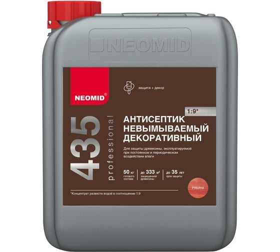 Изображение товара Декоративный невымываемый антисептик NEOMID 435 5 кг, рябина Н-435-5/к1:9 ряб