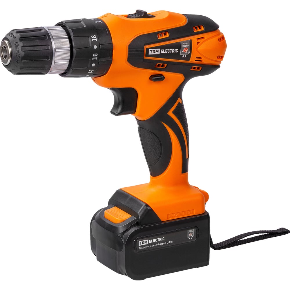 Изображение товара Аккумуляторная дрель-шуруповерт TDM ELECTRIC ДША-18-ЛК1-У Рубин 18В