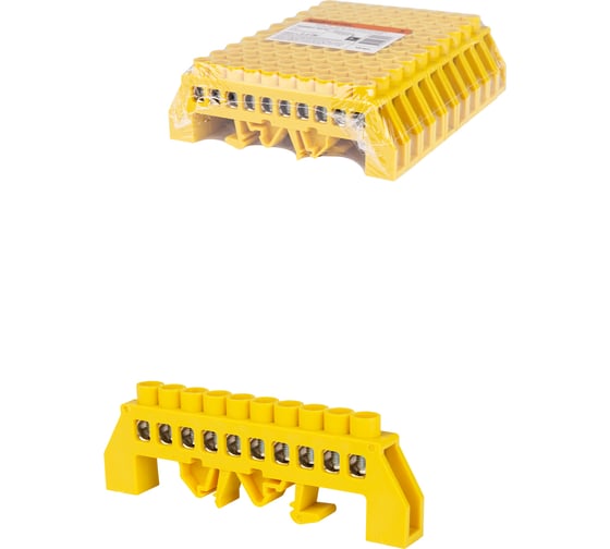 Изображение товара Шина PE земля TDM ELECTRIC в желтом изоляторе на DIN-рейку 8x12мм 10 групп SQ0801-0216