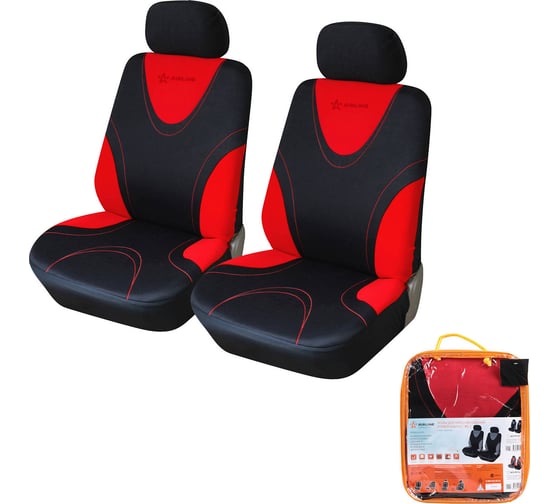 Изображение товара Чехлы для сидений Airline универсальные, RS-1, передние, 2 шт., 4 предмета, полиэстер, черный/красный ACS-PP-04