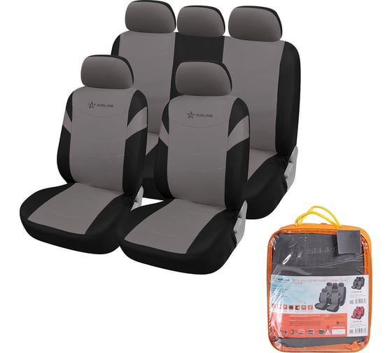 Изображение товара Чехлы для сидений Airline универсальные, RS-4k+, передние/задние, 9 предметов, велюр, черный/серый ACS-VP-06