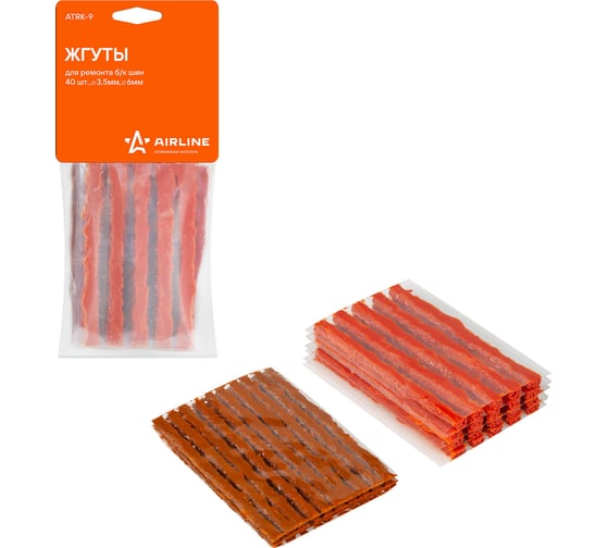 Изображение товара Жгуты для ремонта бескамерных шин Airline 40 шт., армированные, в пакете D3.5 мм + D6 мм ATRK-9